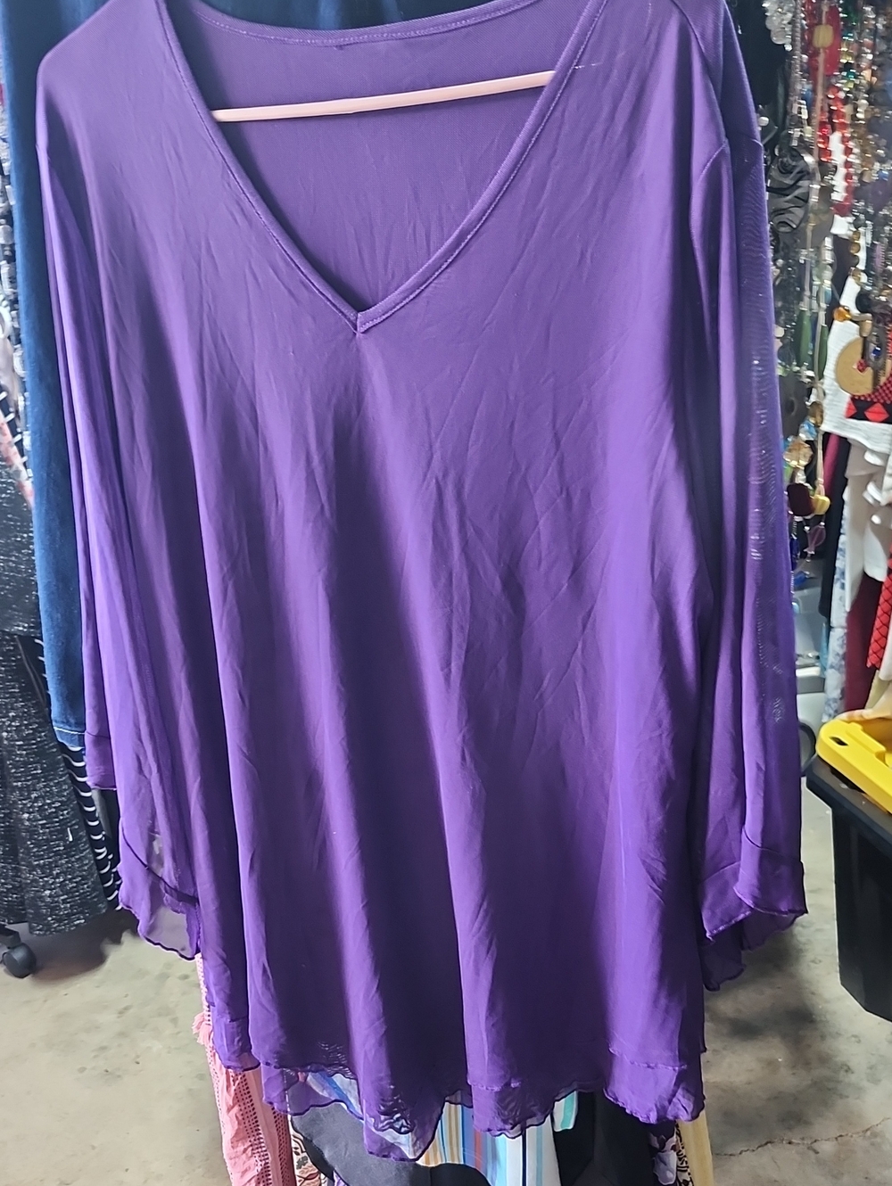 Women's Purple V-Neck Flowing Blouse Lined
